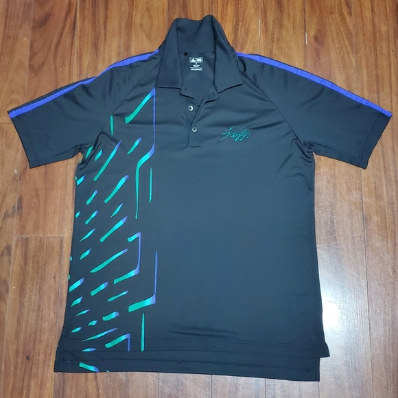 Adidas Golf Polo Shirt Mens Size Meduim Black Abstract Geometrict Shirt - Picture 6 of 6